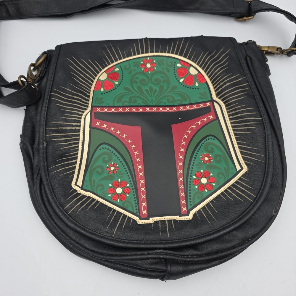 Loungefly STAR WARS Boba Fett Sugar skull Crossbody Saddle Bag Damaged See Pics